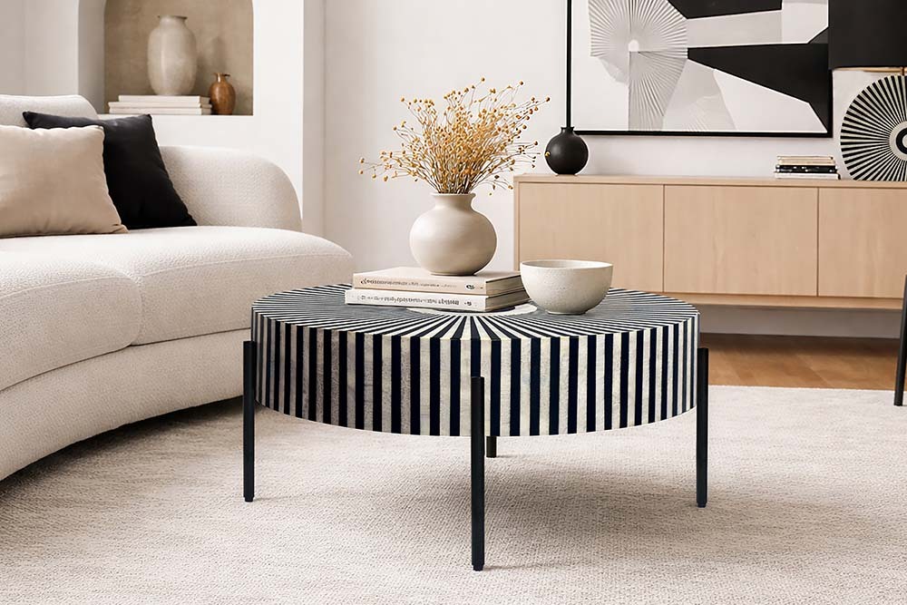 Bone Inlay Couchtisch HARMONY NATURE 65cm schwarz weiß Intarsien Kunsthandwerk » Jetzt kaufen