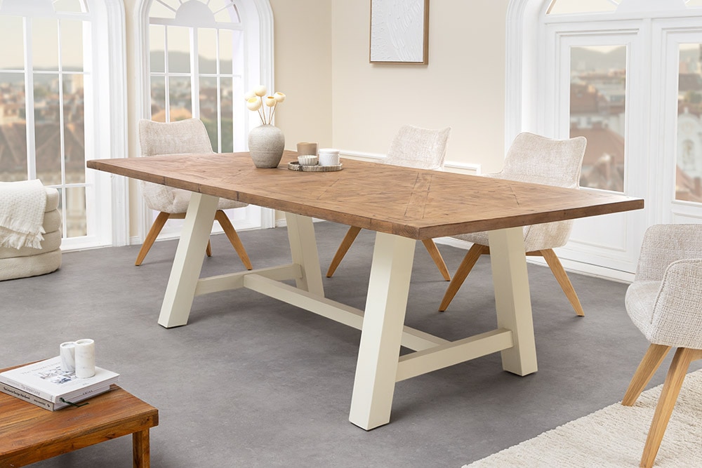 Massiver Esstisch HAMPTONS 200cm hellbraun creme Pinienholz