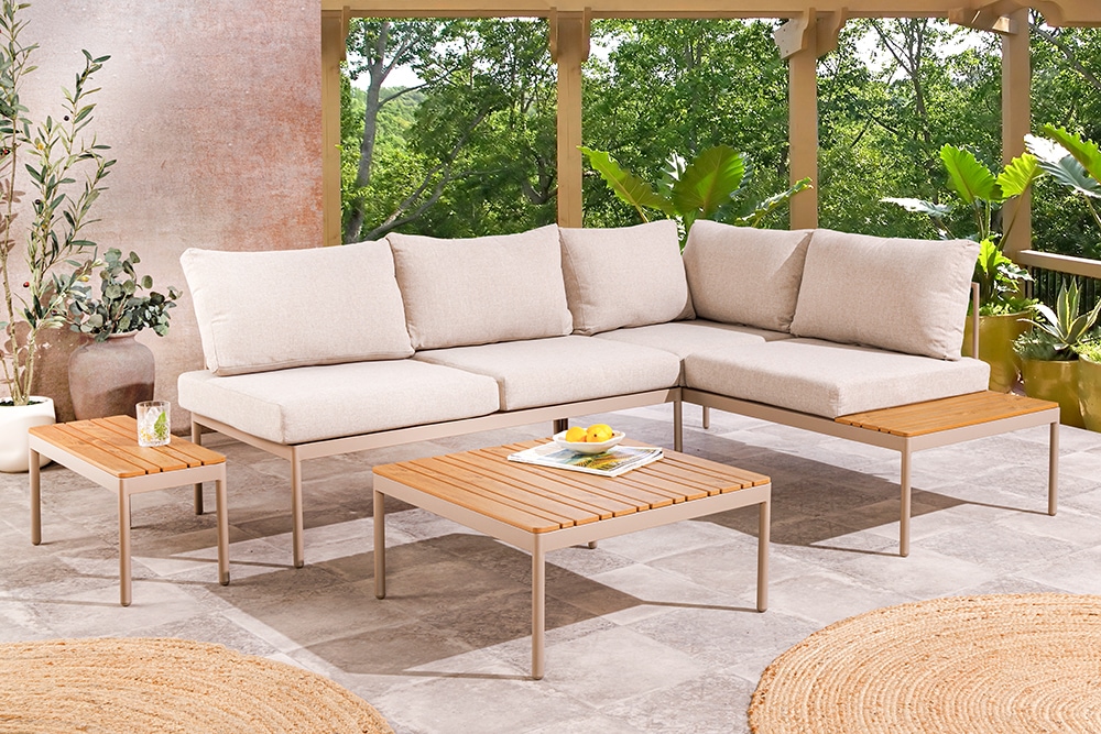 Outdoor Lounge MOBILE MODULAR greige Garten-Sitzgruppe inkl. Tisch und Kissen