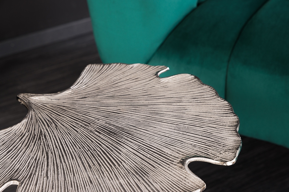 Dekorativer Beistelltisch GINKGO LEAF 55cm silber handmade Metall