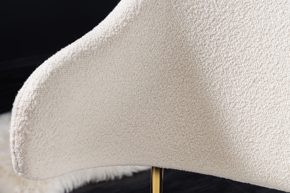 Design Stuhl VOGUE weiß Bouclé goldene Metallbeine