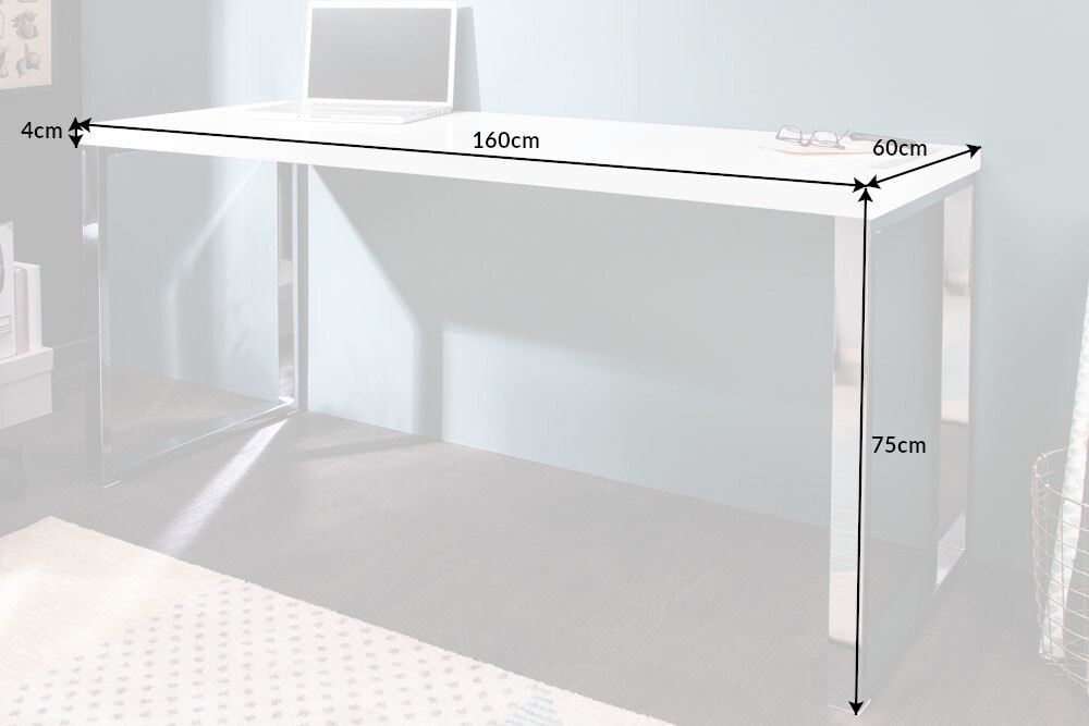 Moderner Schreibtisch WHITE DESK 160cm weiß Hochglanz Bürotisch