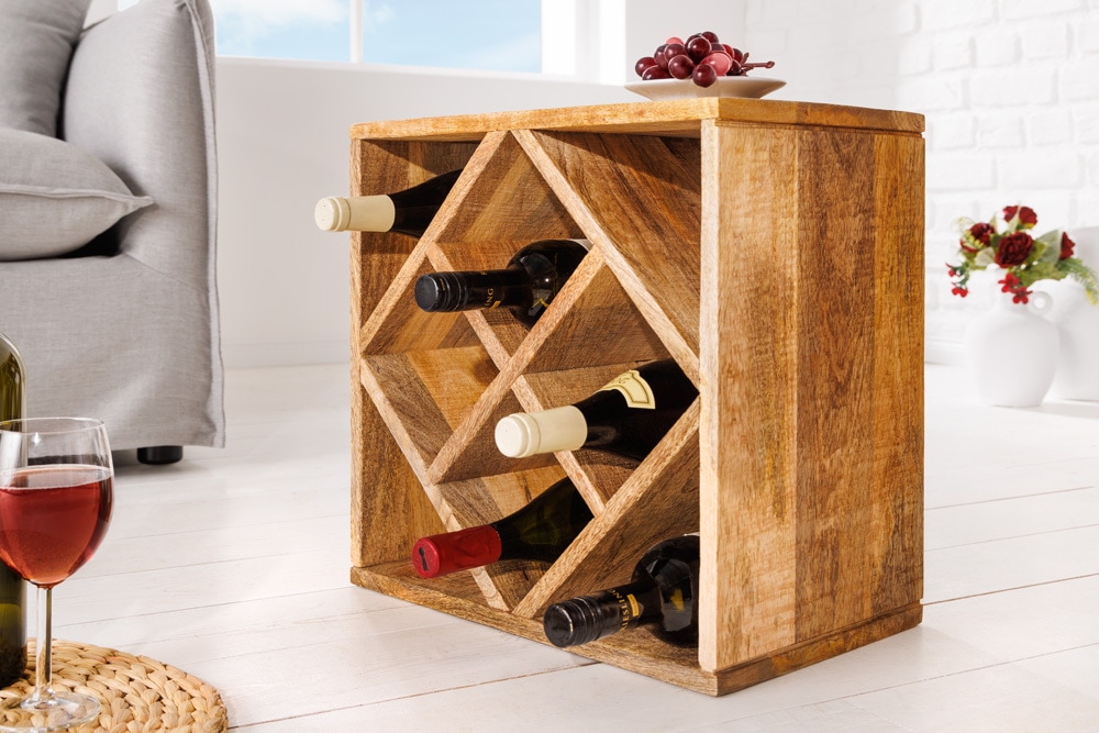 Massivholz Weinregal CUBUS 40cm Mango handmade Beistelltisch