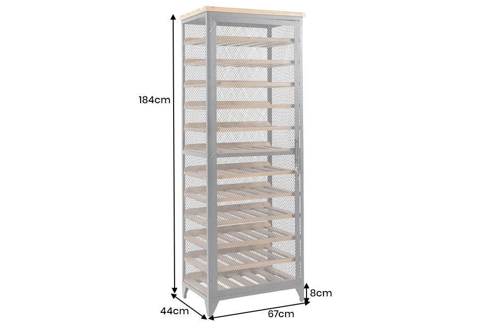 Design Weinschrank BODEGA 185cm natur schwarz Tannenholz Metall Flaschenregal