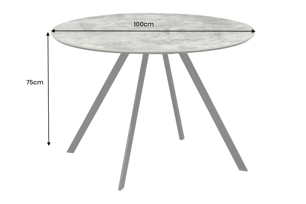 Runder Esstisch ATELIER 100cm grau Beton-Design schwarz Metall
