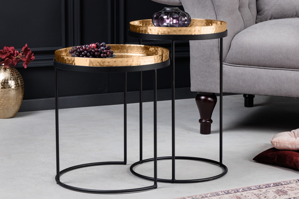Design 2er Set Beistelltisch ELEMENTS 55cm gold handmade rund
