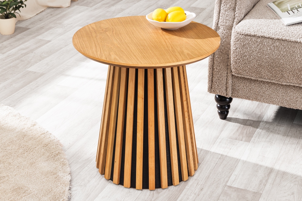 Runder Couchtisch VALHALLA WOOD 50cm natur Eichenholz Säulenfuß