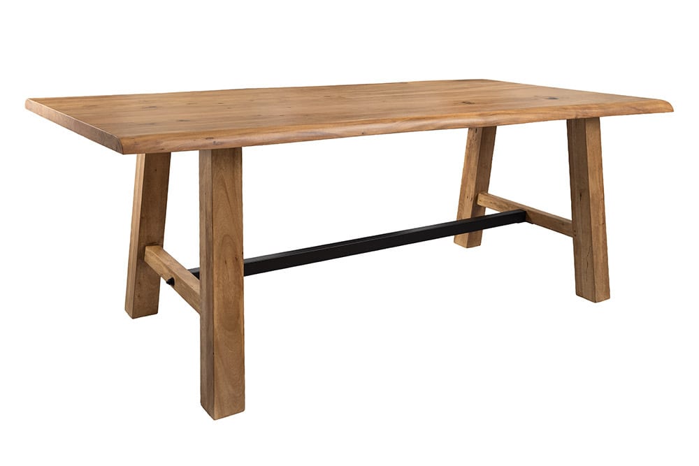 Massiver Bartisch MAMMUT 220cm natur Akazie Baumkante schwarz Metall