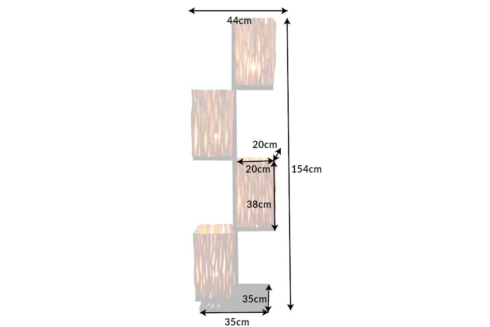 Handgefertigte Stehlampe EUPHORIA 154cm Longan-Holz mit vier Schirmen
