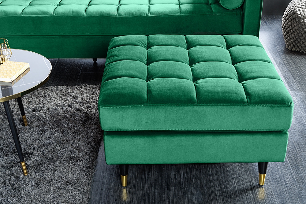 Design Hocker COZY VELVET 80cm smaragdgrün Samt goldene Füße