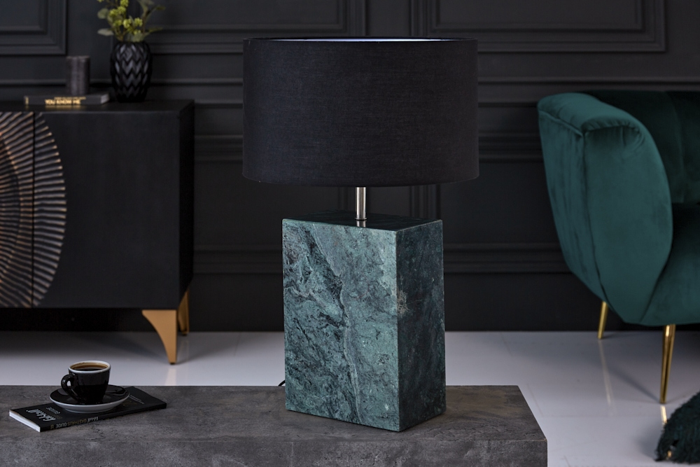 Design Tischlampe NOBLE 55cm grün Marmorfuß Stoffschirm