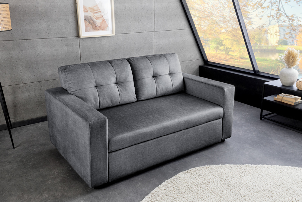 Sofa mit Schlaffunktion SMART 140cm grau hochwertiger Vogue Seiden Samtstoff