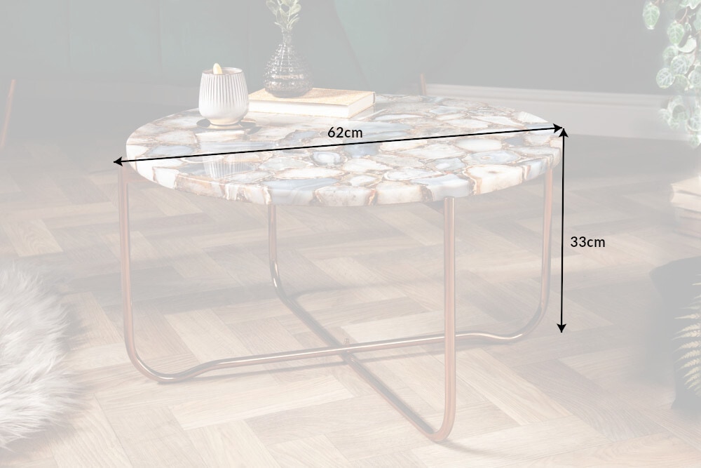 Runder Couchtisch NOBLE 65cm Edelstein Achat abnehmbare Tischplatte goldenes Metallgestell