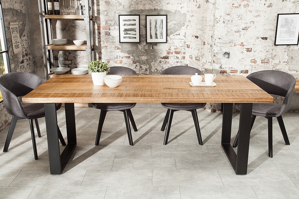Massiver Esstisch IRON CRAFT 200cm natur Mangoholz Eisen Kufengestell Industrial Design