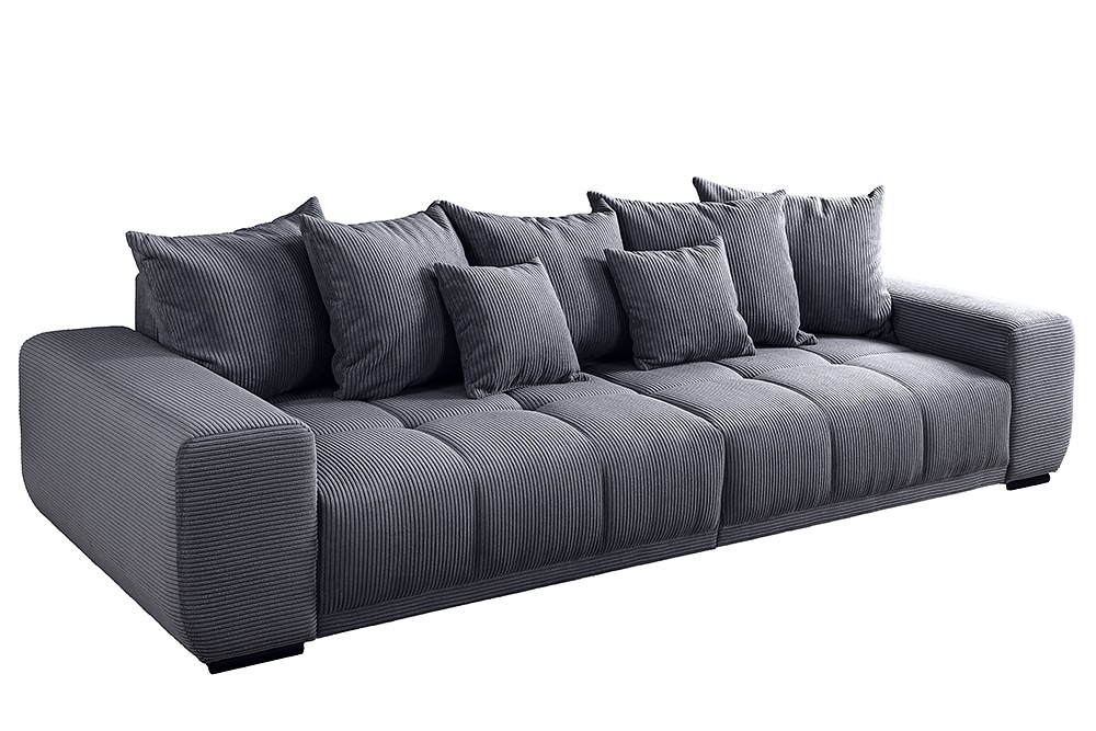 Modernes XXL Sofa ELEGANCIA 285cm anthrazit Cord inklusive Kissen Bigsofa