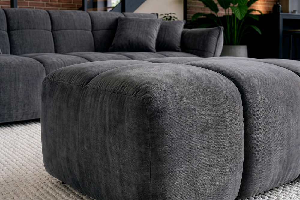 Moderner Hocker CLOUD 100cm grau Vogue Samtstoff Federkern Fußhocker Sitzhocker