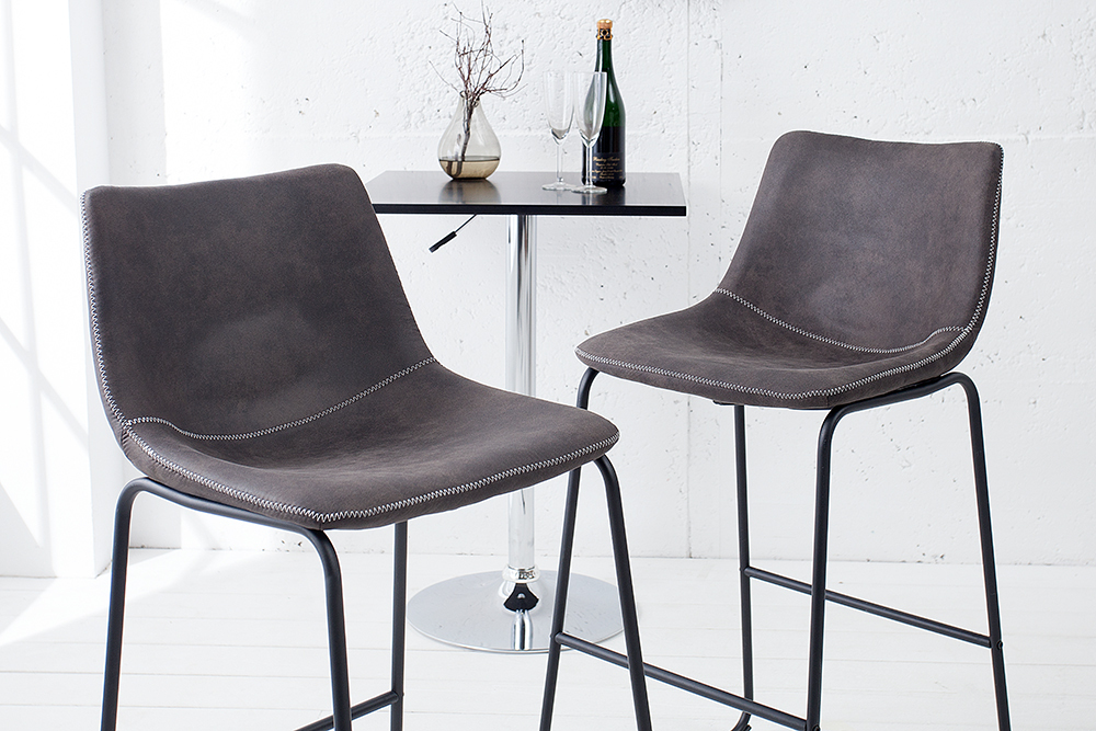 Design Barhocker DJANGO vintage grau Microfaser mit Lehne Eisengestell schwarz Design Barhocker DJANGO vintage grau Microfaser mit Lehne Eisengestell schwarz