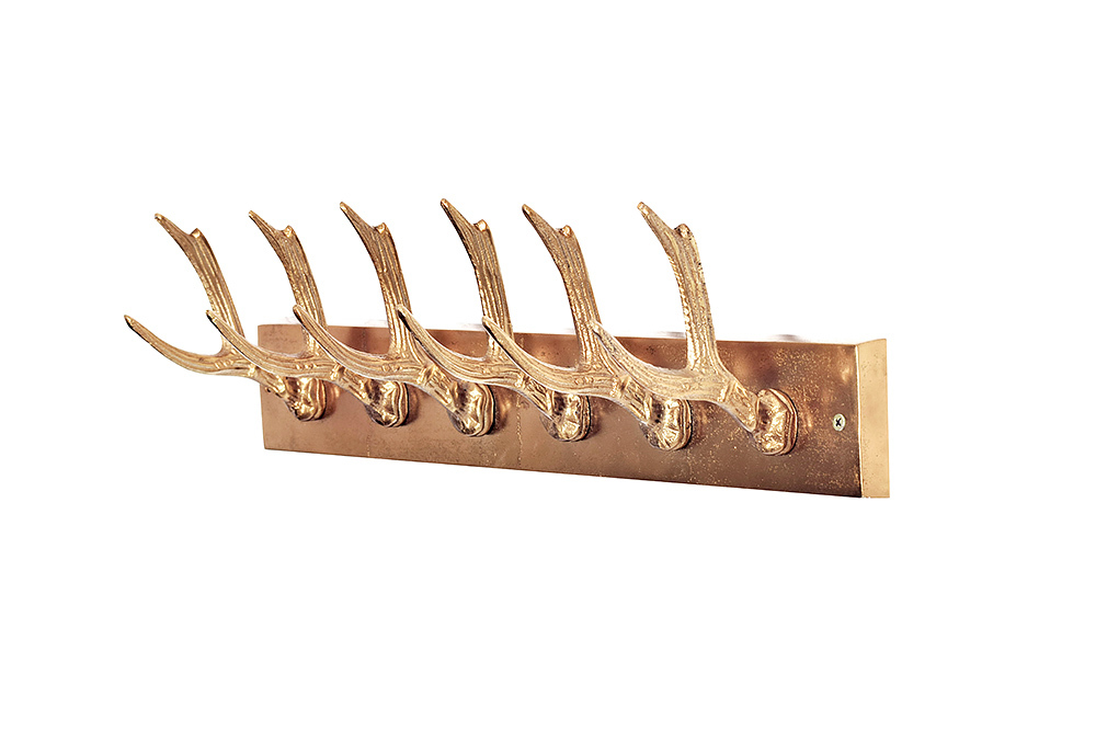 Dekorative Wandgarderobe DEER 50cm gold Metall Hirschgeweih Kleiderhaken
