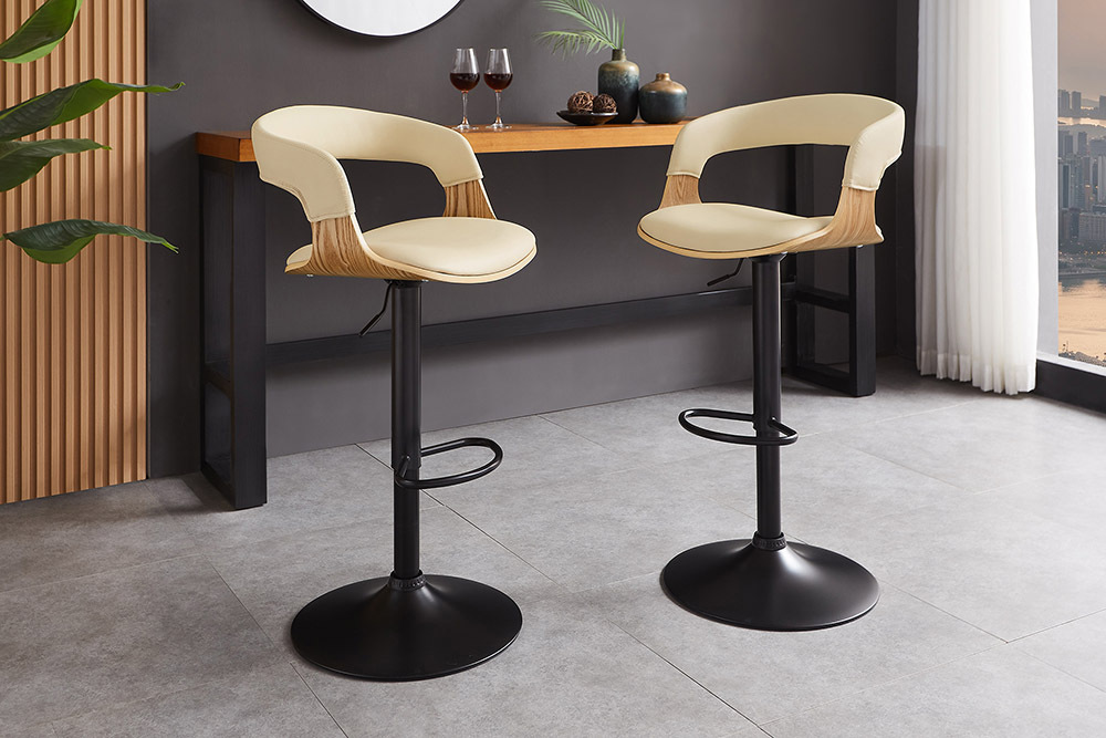 Höhenverstellbarer Barhocker MANHATTAN natur Eiche creme beige Kunstleder drehbar