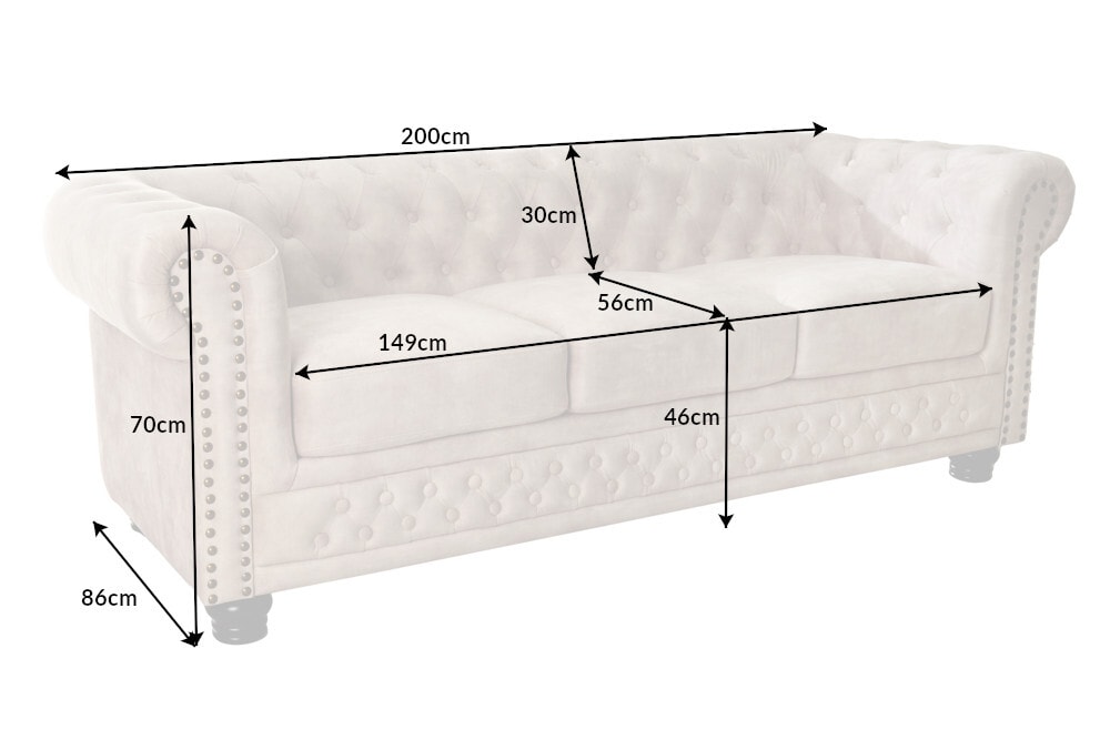 Chesterfield 3-Sitzer Sofa 200cm champagner beige Samt Federkern Knopfheftung