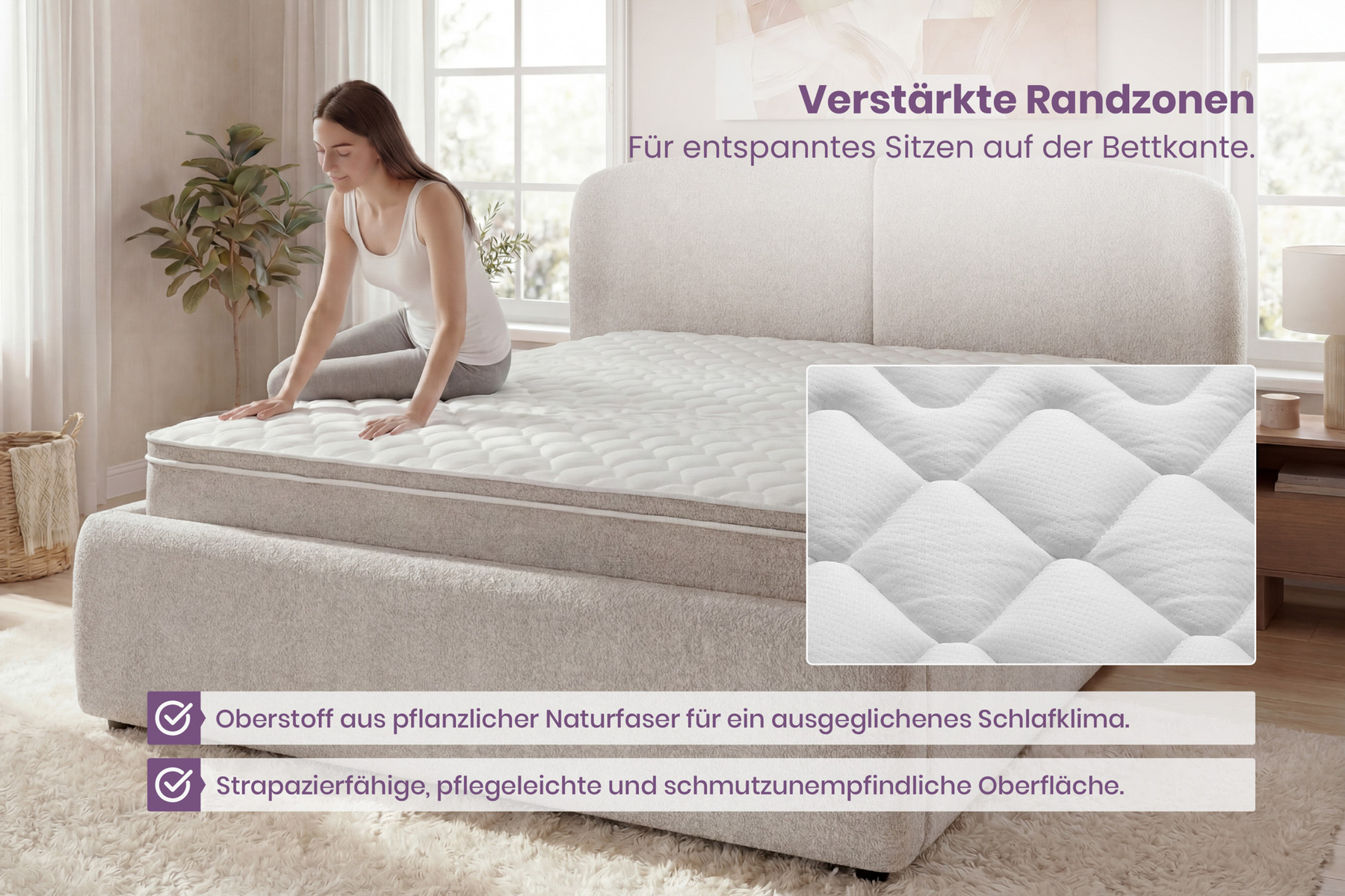 Ergonomische Boxspringmatratze CLOUD FLEX 180x200cm greige Tonnentaschenfederkern 9-Zonen