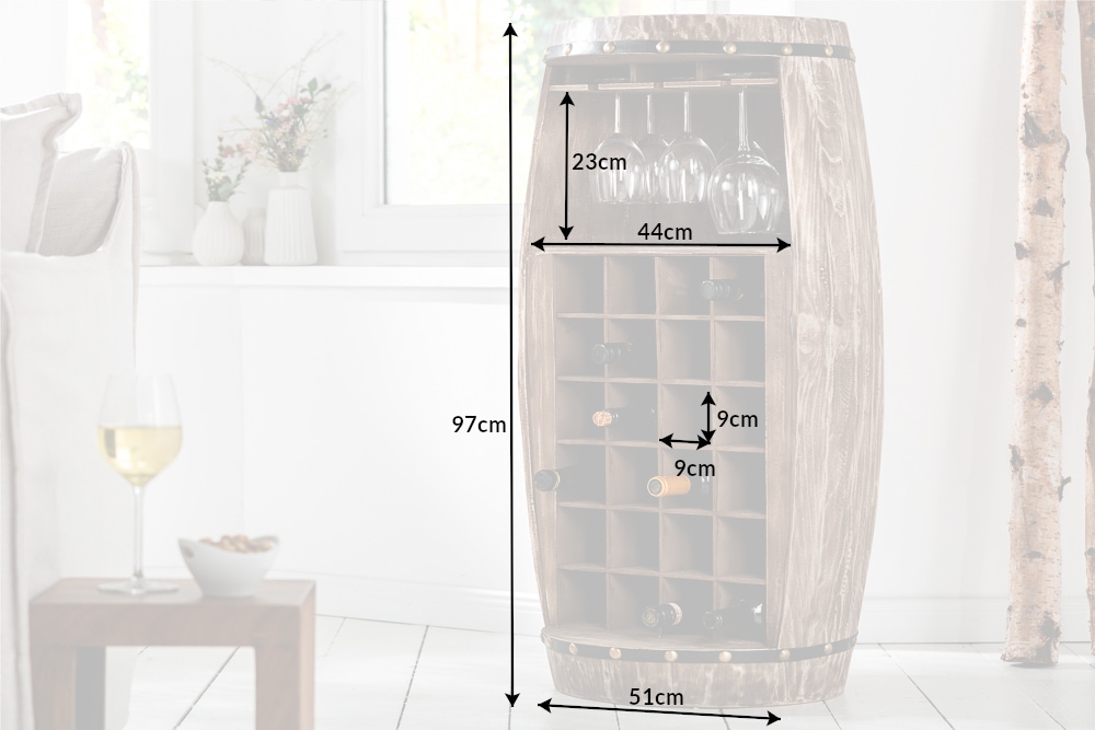 Shabby Chic Weinregal BODEGA 100cm natur Pinie Weinfass für 24 Flaschen