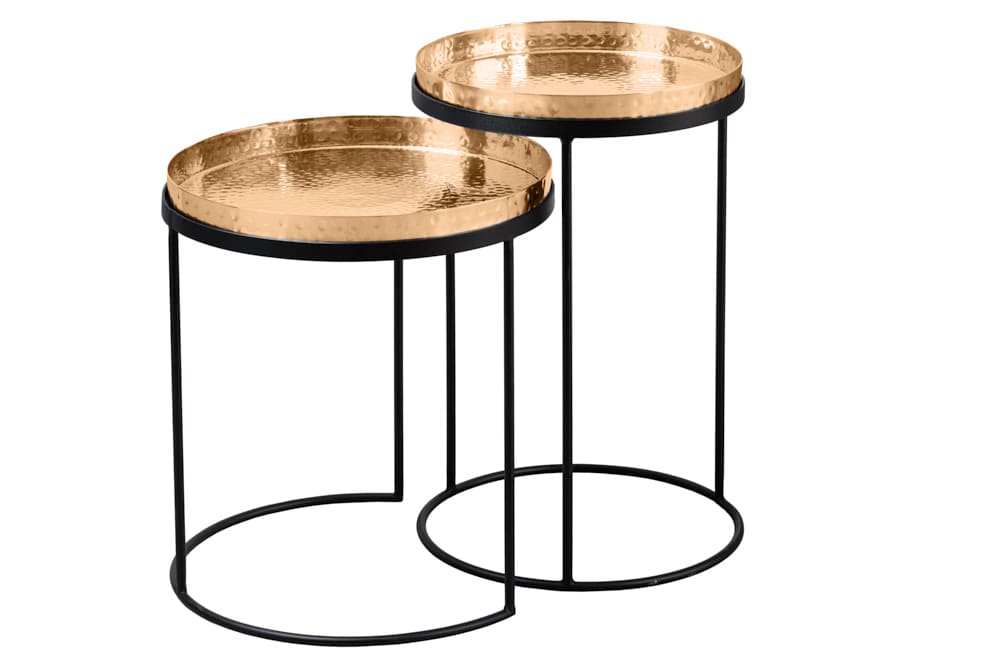 Design 2er Set Beistelltisch ELEMENTS 55cm gold handmade rund