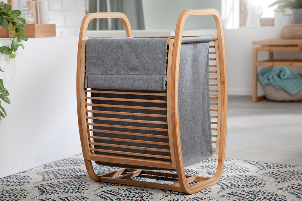 Design Wäschekorb LAGOON SPA 60cm grau Bambusholz Wäschesammler Badmöbel