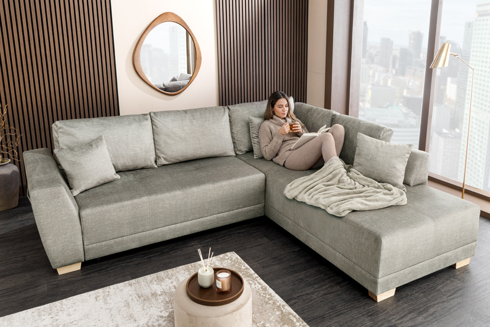 Modernes Ecksofa NORWAY 250cm taupe Vogue Velours Samt Schlafsofa mit Stauraum