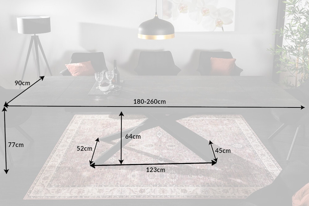 Ausziehbarer Esstisch EUPHORIA 180-220-260cm anthrazit Lava Keramik made in Italy
