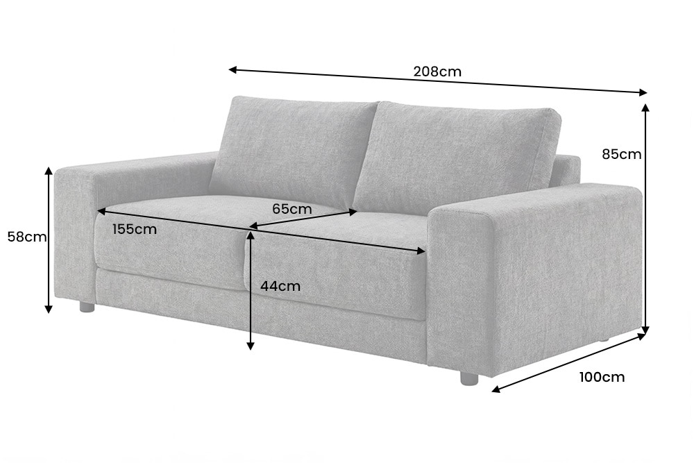 Großes Sofa LOFT 210cm grau Vogue Velours Samt 3-Sitzer Couch Taschenfederkern