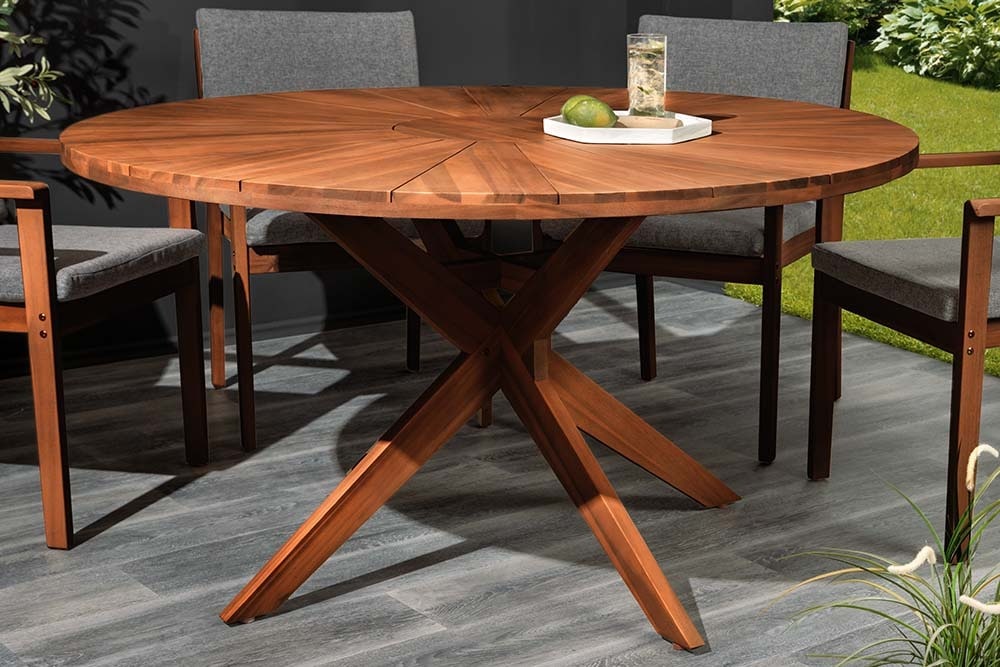 Runder Gartentisch KOPENHAGEN 140cm braun Akazienholz honey finish wetterfest