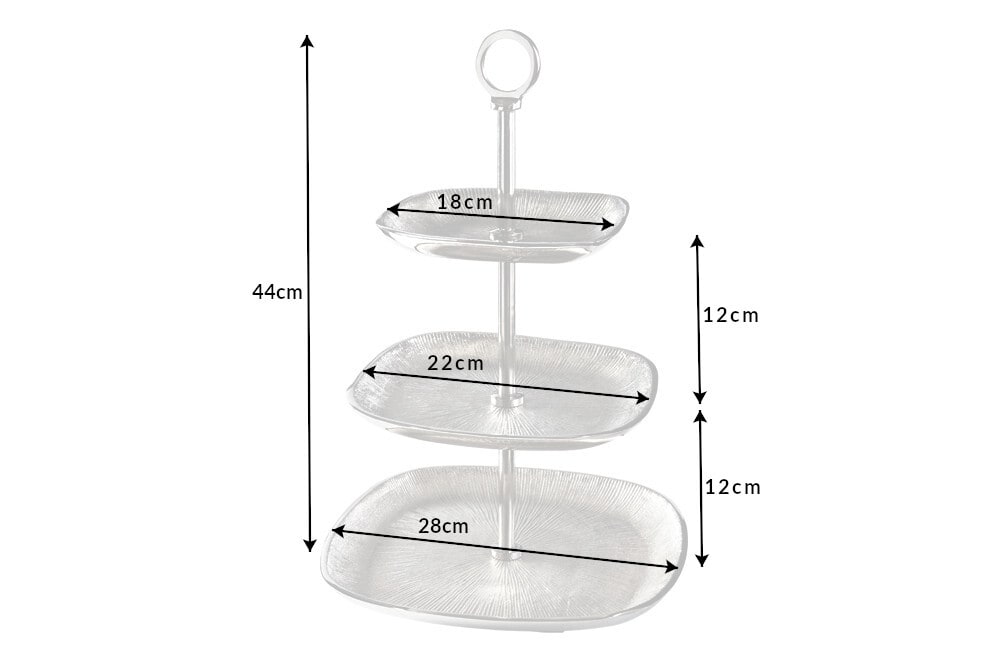 Moderne Etagere ORIENT 45cm silber Hammerschlag-Design mit drei Etagen