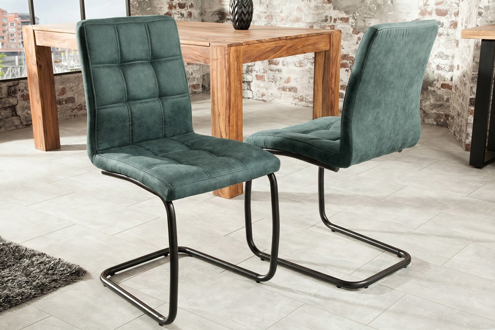 Design Freischwinger Stuhl MODENA vintage petrol Microfaser mit Ziersteppung