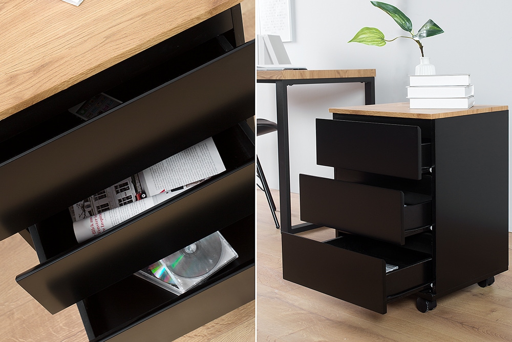 Moderner Rollcontainer BIG DEAL 46cm edelmatt schwarz Eiche
