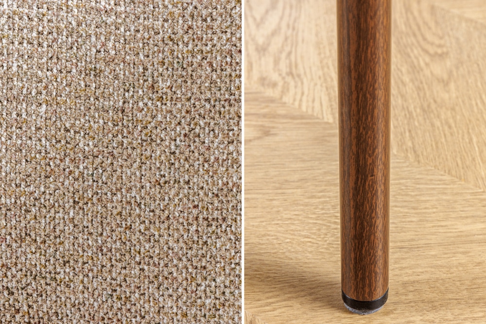 Design Stuhl BELFORT taupe beige Strukturstoff Metallgestell Walnuss