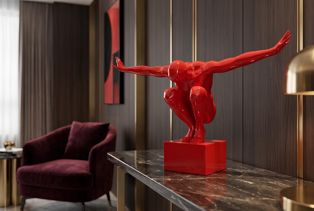 Deko-Figur HIGH DIVER 50cm rot handmade Athleten-Skulptur