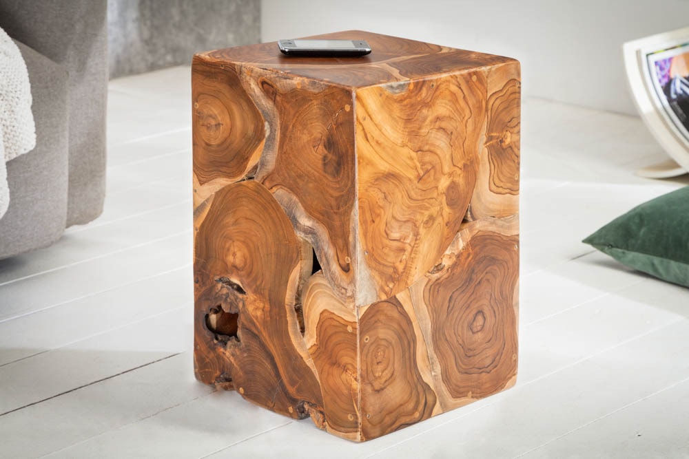 Massiver Beistelltisch SQUARE 30cm Teakholz Würfel Sitzhocker