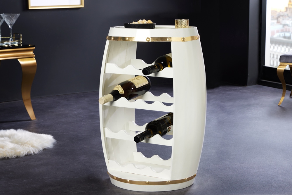 Design Weinfass BODEGA WHITE 65cm weiß gold Pinie Flaschenregal 14 Flaschen Design Weinfass BODEGA WHITE 65cm weiß gold Pinie Flaschenregal 14 Flaschen
