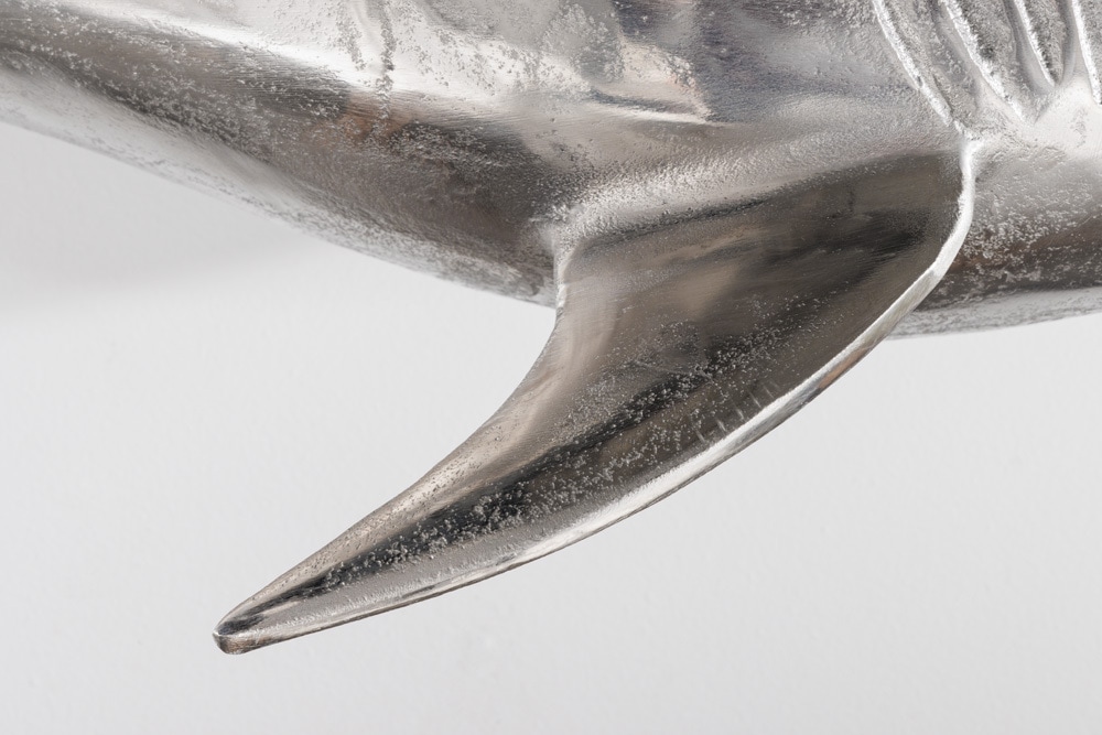 Maritime Wanddekoration HAI 105cm silber rechts Metall Haifisch Design Skulptur