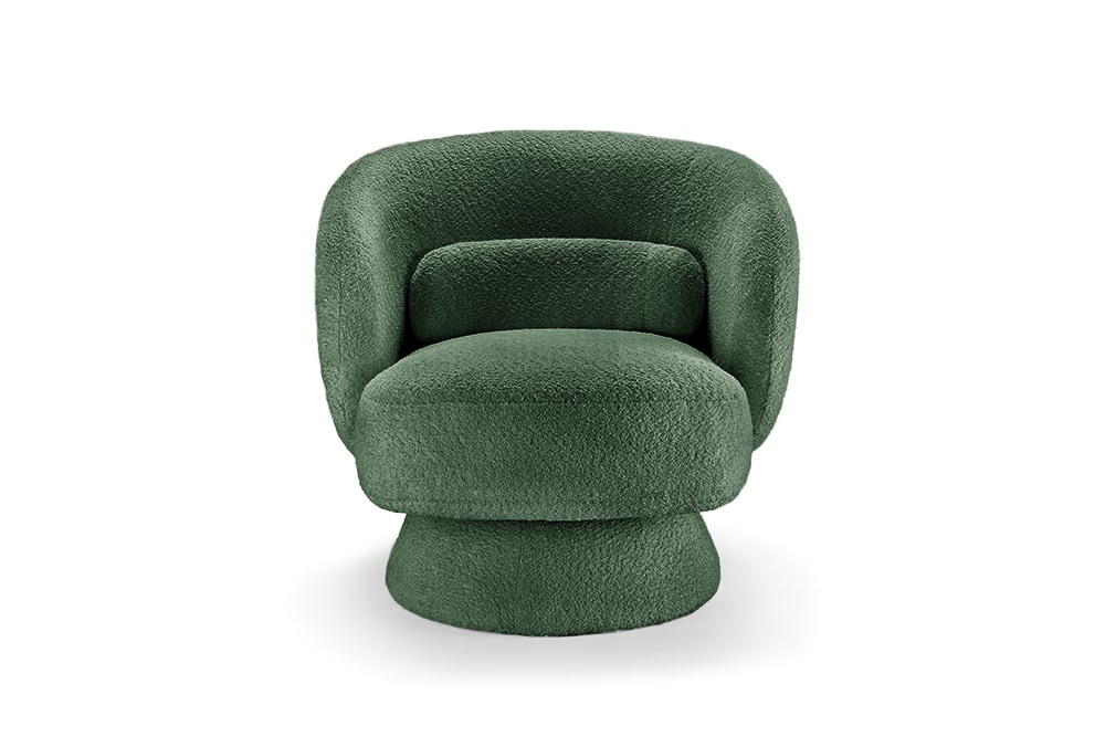 Drehbarer Design Sessel BOSSA NOVA 80cm moosgrün Bouclé