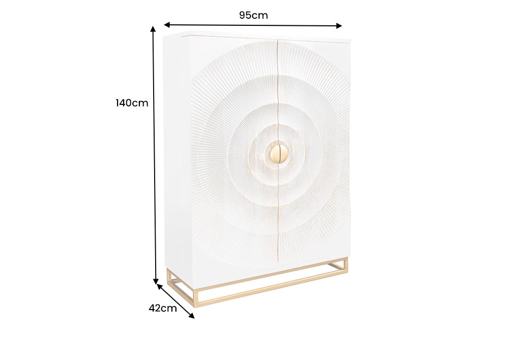 Handgearbeiteter Barschrank GOLDEN SUNSET 140cm weiß gold Mangoholz massiv