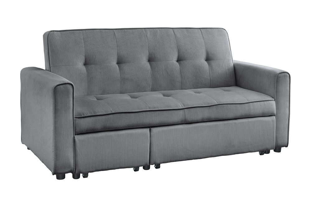 Ausziehbares Schlafsofa SMART 180cm grau Cord 2-Sitzer Couch mit Nosagfederung