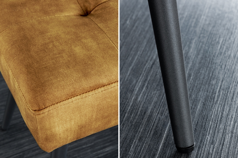 Design Sitzbank BOUTIQUE 100cm senfgelb Samt Metallbeine schwarz