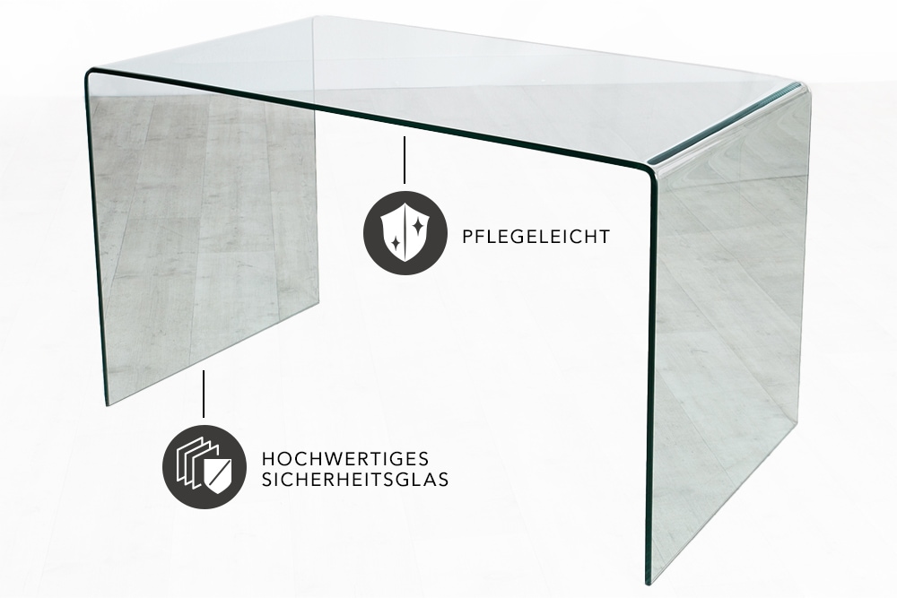 Extravaganter Glas Schreibtisch FANTOME 120cm transparent Esstisch Ganzglastisch