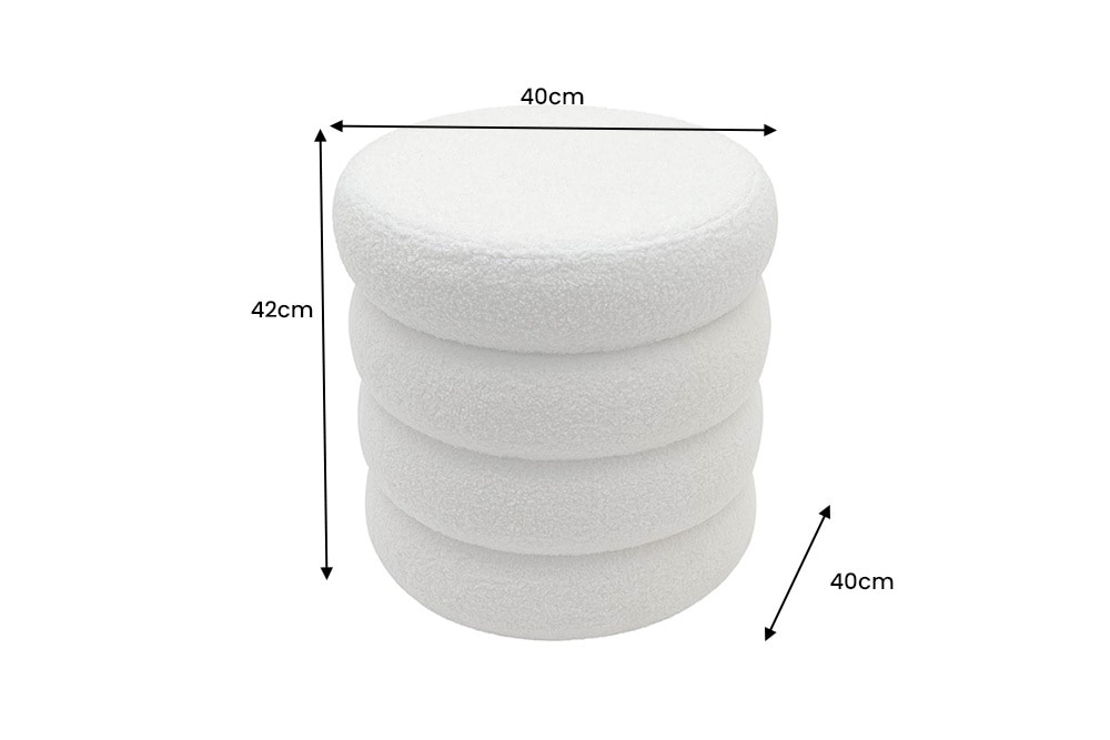 Runder Polsterhocker VOGUE 40cm weiß Bouclé mit Stauraum