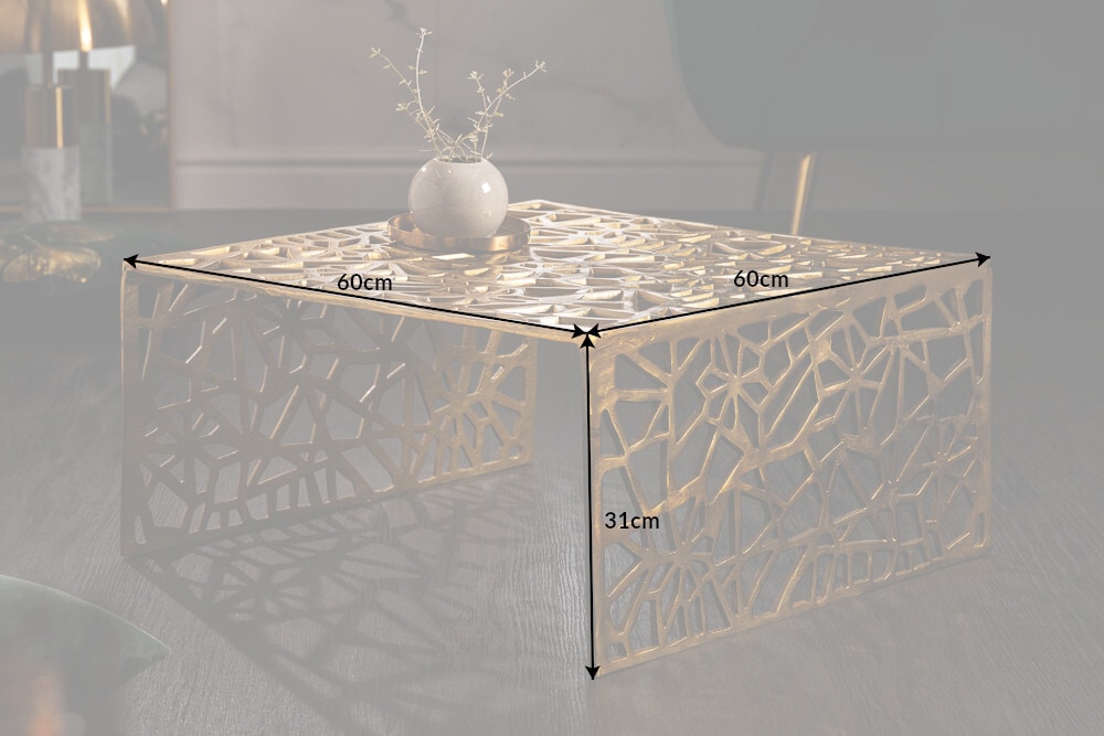 Handgearbeiteter Couchtisch ABSTRACT 60cm Alu gold im Gap Design