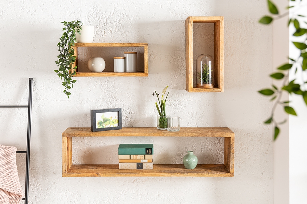 Massives Wandregal 3er Set HEMINGWAY 94cm aus Mangoholz