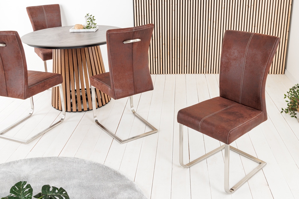 Freischwinger Stuhl SAMSON dark coffee Edelstahlrahmen mit Komfortgriff