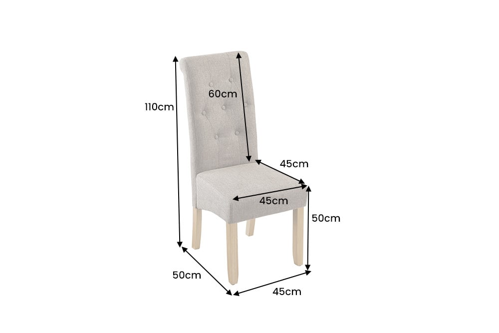 Design Stuhl CASA taupe Strukturstoff Massivholzbeine mit Zierknöpfen und Nackenrolle